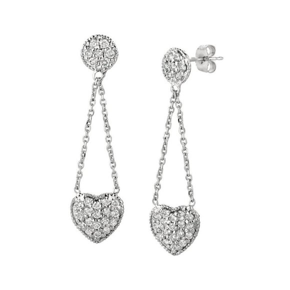 0.75 Carat Natural Diamond Heart Drop Earrings